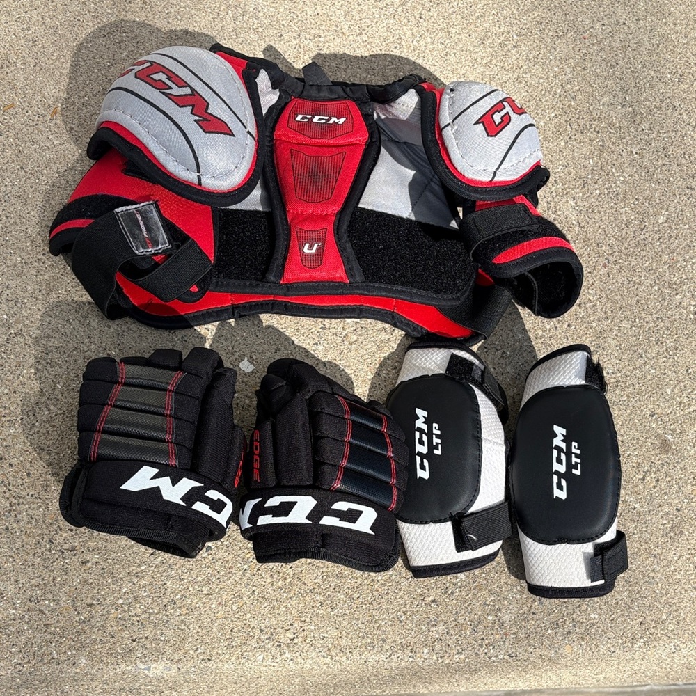 CCM Red and Black Hockey Gear Set